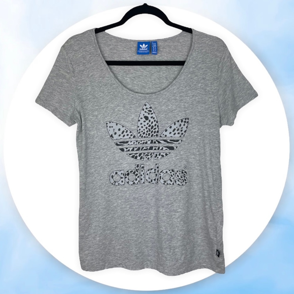 Adidas Animal Print Logo T-Shirt Gray Short Sleeve Extra Small